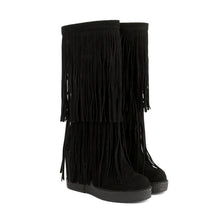Load image into Gallery viewer, Women's Tassel Wedge Boots | High-Heel Thick-Soled Retro Fashion Boots | Black Brown Yellow