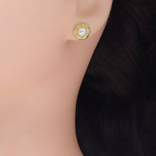 Load image into Gallery viewer, Rose Flower Pearl Stud Earrings, Sku#A163