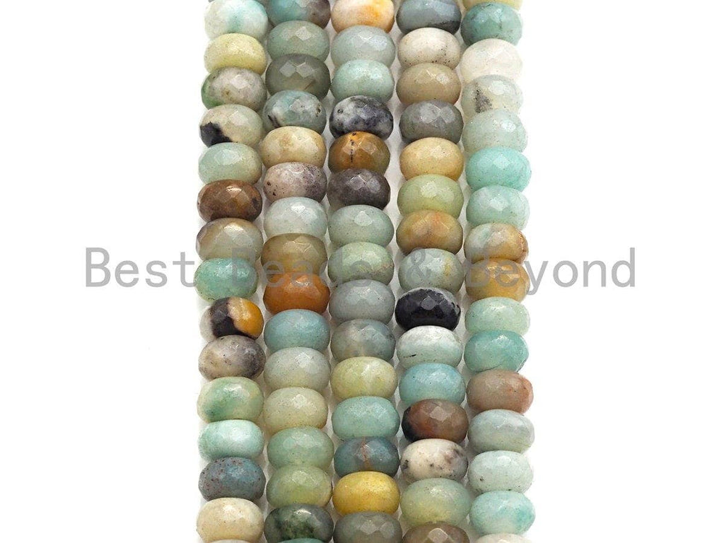 2mm Large Hole Natural Amazonite Beads, Rondelle Faceted 6x1