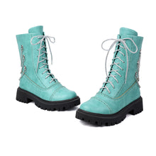 Load image into Gallery viewer, Women's Chunky Heel Mid-Calf Lace-Up Boots | Square Toe Dr. Martens Style | Sizes 35–42