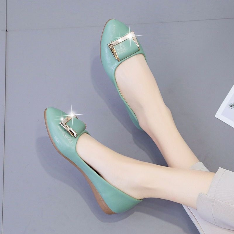 Women's Buckle Block-Heel Loafers | Microfiber Leather Low-Cut Shoes