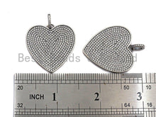 Load image into Gallery viewer, Rhidium CZ Micro Pave Heart Pendant, Heart Shaped Pave Pendant, Antique Silver Color Heart, 31x32mm, Sku#X119