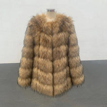 Load image into Gallery viewer, Coat Womens Faux Raccoon Patchwork Synthetic Fur Overcoat