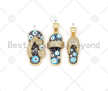 Load image into Gallery viewer, CZ Micro Pave Enamel Colorful Evil Eye On Slipper Shape Pendant,18K Gold Filled Slipper Charm,Enamel Charm, 24x11mm/25x11mm/21x9mm,Sku#LK417