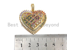 Load image into Gallery viewer, CZ Colorful Micro Pave Heart Gold With Baguette CZ Filigree Pendant, Heart Shaped Pave Pendant, Gold plated, 36x36mm, Sku#F948