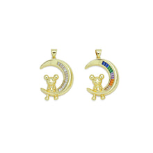 Load image into Gallery viewer, Colorful Baguette CZ Pave Teddy Bear on Cresent Moon Pendant