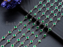 Load image into Gallery viewer, 1 Foot/Yard-Green Beaded Chain-4mm/6mm/8mm Jade Gemstone Beads Chain-Gold Silver Gunmetal Plated Bezel Rosary Chain, Bezel Connector, sku#A1