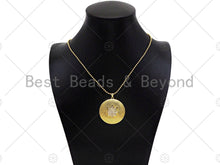 Load image into Gallery viewer, CZ Micro Pave North Star On Round Coin Pendant,18K Dainty Gold Medallion Charm, Necklace Bracelet Charm Pendant, 36x38mm, Sku#LK293