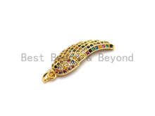 Load image into Gallery viewer, CZ Colorful Micro Pave Angel Wing Pendant, Angel Wing Shaped Pave Pendant, Gold plated, 8x23mm, Sku#F726