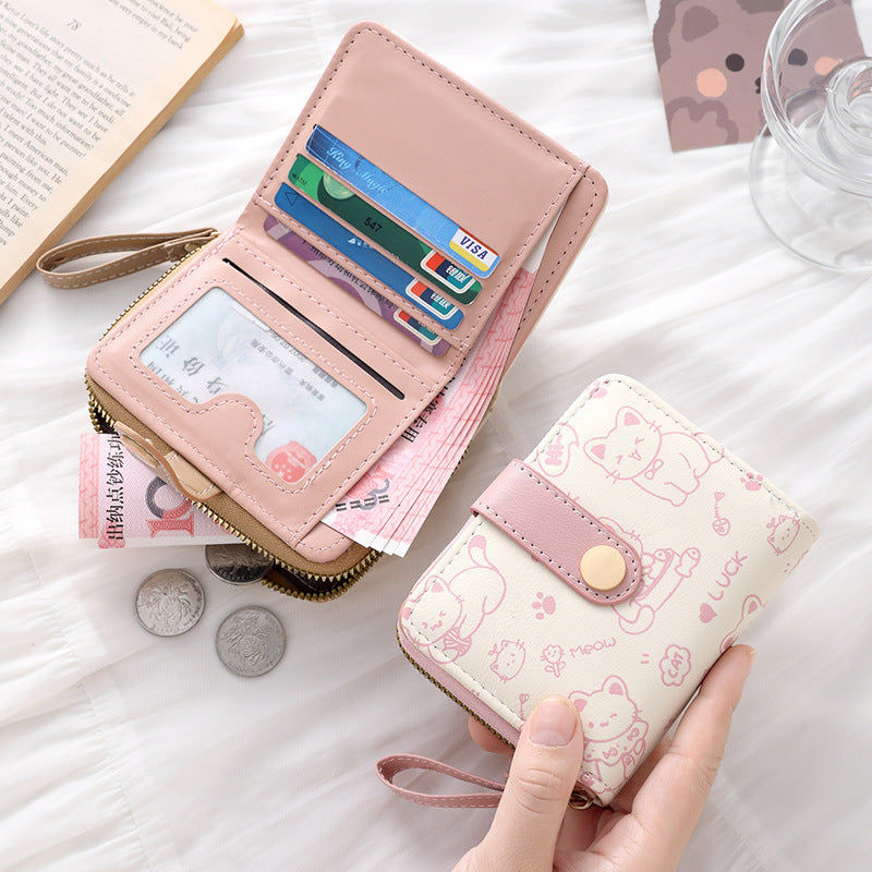 Japanese-Style Women's Clutch Wallet - Fresh Sweet PU Leather Compact Wallet