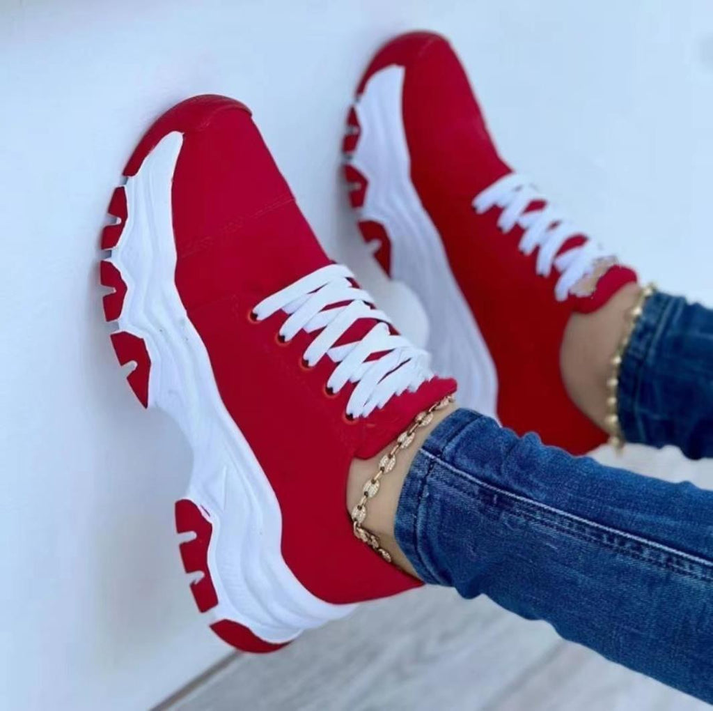 Women's Lace-Up Platform Sneakers | Microfiber Casual Walking Shoes