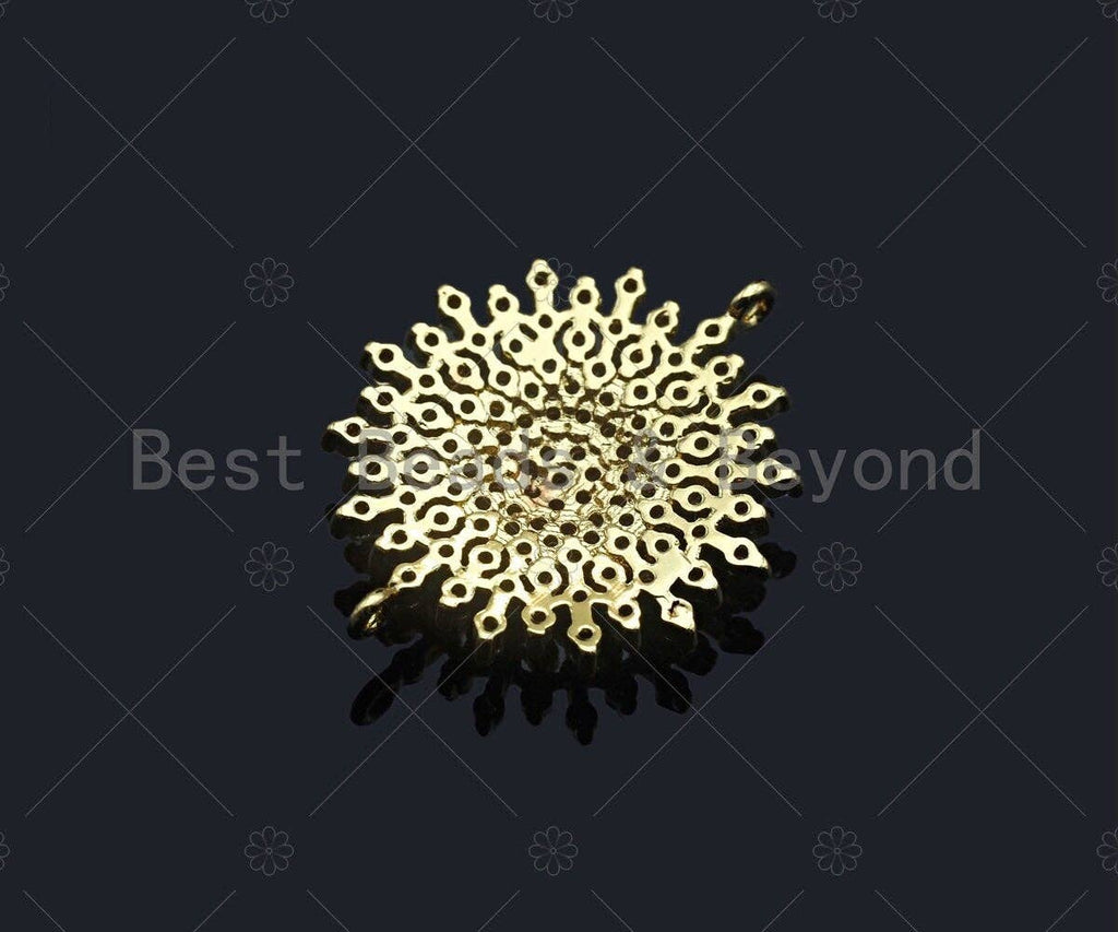 CZ Micro Pave Sparkly flower Connector, Cubic Zirconia Flower Space Connector, 18K Gold Finish, 21x26mm, sku#LK151