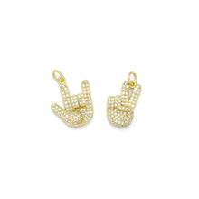 Load image into Gallery viewer, CZ Gold Love Hand Pece Hand Victory Sign Charm, Sku#LX143