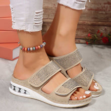 Load image into Gallery viewer, Women's Air Cushion Wedge Sandals – Rhinestone Embellished Beach Slides with Non-Slip Wedge Sole