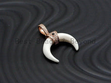 Load image into Gallery viewer, CZ Micro Pave With Ivory OX Horn Pendant ,Gold/Silver/Black/Rose Gold ,Cubic Zirconia Jewelry Findings,25x27mm,sku#F702