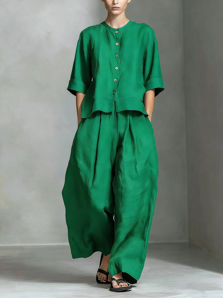 Three-Quarter Sleeve Shirt & Loose Trousers Two-Piece Set