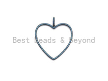 Load image into Gallery viewer, Colorful CZ Micro Pave Large Hollow out Heart Pendant, Black/Turquoise/Cobalt/Fuchsia CZ Pave Heart Pendant, 43mm, sku#X110