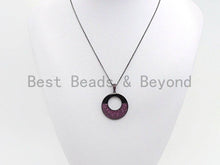 Load image into Gallery viewer, Colored CZ Micro Pave Round Hollow out Pendant, Fuchsia/Black/Cobalt CZ Pave pendant, Frame Shape Pendant, 30x40mm, sku#X101