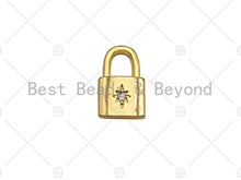 Load image into Gallery viewer, 18K Gold Dainty Pad Lock Charm with Pave Star, Pave lock Pendant, Gold/Silver Padlock, 8x12mm, Sku#LK31
