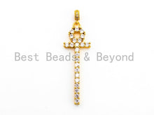 Load image into Gallery viewer, CZ Micro Pave Thin Ankh Cross Pendant, Cubic Zirconia Pendant, CZ Pave Focal Pendant/Charm, 17x51mm, 1pc, sku#F473