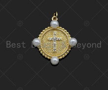Load image into Gallery viewer, Gold Filled CZ Micro Pave Cross Medallion Pendant,18K Gold Filled Mother of Pearl Charm, Necklace Bracelet Pendant,25x23mm,Sku#LK348