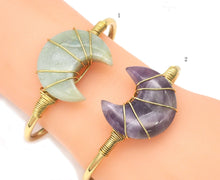 Load image into Gallery viewer, Gemstone Moon Shape Wire Trapped Cuff bracelet, sku#LY25