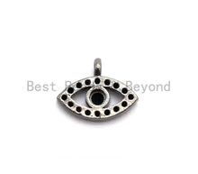 Load image into Gallery viewer, Micro Pave Black CZ Pave On Black Evil Eye Charm Beads, Cubic Zirconia Paved Evil Eye Charm, 8x11mm, sku#B102