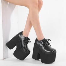 Load image into Gallery viewer, Women's Round-Toe Waterproof Platform Chunky-Heel Lace-Up Shoes | Black PU Leather