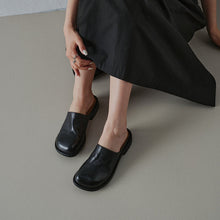 Load image into Gallery viewer, Women's Washed Cowhide Leather Mule Slides | Retro Round-Toe Block Heel Backless Shoes