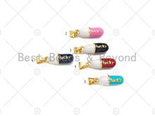Load image into Gallery viewer, Enamel Colorful Pill Shape Pendant Charm,Lucky Word Pink Turquoise Black Cobalt RedEnamel Jewelry,6x17mm,Sku#LK283