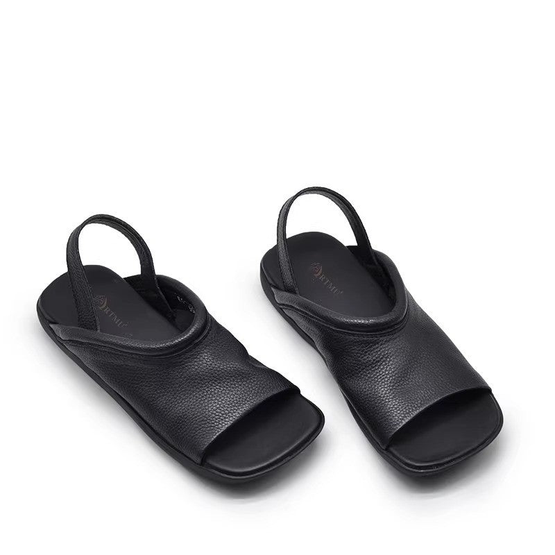 Women's Square Toe Roman Flat Sandals | Open Toe Beach Sandals | Soft PU Leather Slides