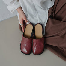 Load image into Gallery viewer, Women's Washed Cowhide Leather Mule Slides | Retro Round-Toe Block Heel Backless Shoes