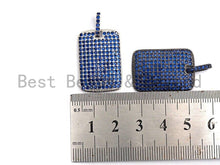 Load image into Gallery viewer, Cobalt Blue CZ Micro Pave Rectangle Tag Pendant/Charm, Cubic Zirconia Pendant, Pave Dog Tag, 18x27mm, sku#X50C
