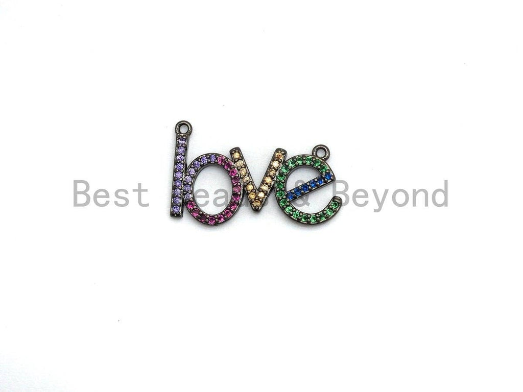 Rainbow CZ Micro Pave LOVE Letter Pendant with bail, Cubic Zirconia Love Pave Pendant Beads, Pave Pendant, 14x23mm,sku# F659