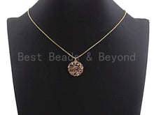 Load image into Gallery viewer, Colorful Baguette CZ Micro Pave Round Shaped Rose Flower Cluster Pendant, Cz Pave Bracelet Necklace Pendant in Gold Finish,21x23mm, sku#F909