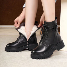 Load image into Gallery viewer, Women's British-Style Fleece-Lined Chunky Heel Boots | Warm Insulated Lace-Up Winter Boots