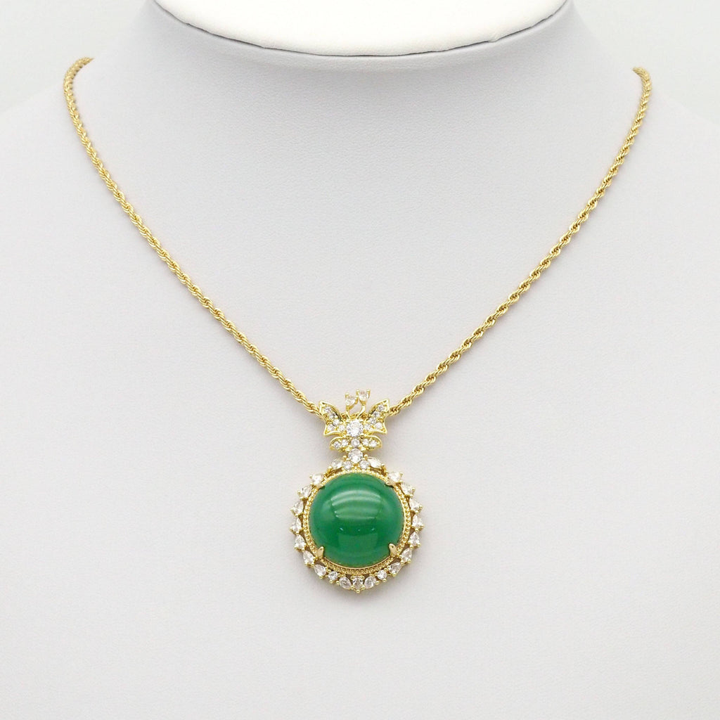 Large Green Jade CZ Butterfly Pendant, Sku#LX345
