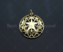 Load image into Gallery viewer, CZ Micro Pave Five Star Hollow Out On Round Shape Pendant, Gold Plated, Necklace Bracelet Charm Pendant, 27x28mm,sku#F1238