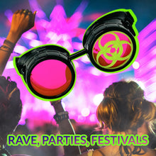 Load image into Gallery viewer, Mad Scientist Biohazard Goggles – cosplay Eyewear - neon pink, green, orange lenses