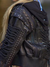 Load image into Gallery viewer, Lace Up Leather Bomber Jacket