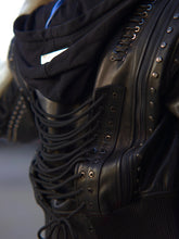 Load image into Gallery viewer, Lace Up Leather Bomber Jacket