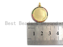 Load image into Gallery viewer, Colorful CZ Micro Pave Round Gold Coin Pendant, Coin Shaped Pave Pendant, Gold plated,21x23mm, Sku#F870