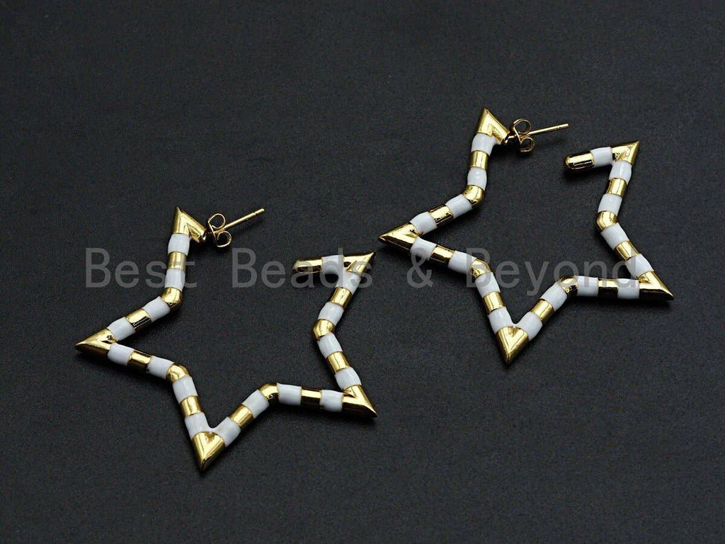 Enamel CZ Five Point Star Shape Stud Earring, Sku#J136