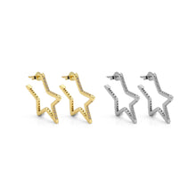 Load image into Gallery viewer, Gold Silver CZ Five Point Star Huggie Earrings, Sku#A124