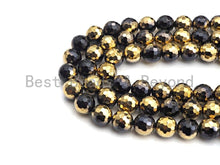 Load image into Gallery viewer, NEW!!! Natural Half Gold Plated Black Onyx Beads, 8mm/10mm/12mm Round Faceted Gold Black Onyx Beads, 15.5 Full Strand, sku# UA87