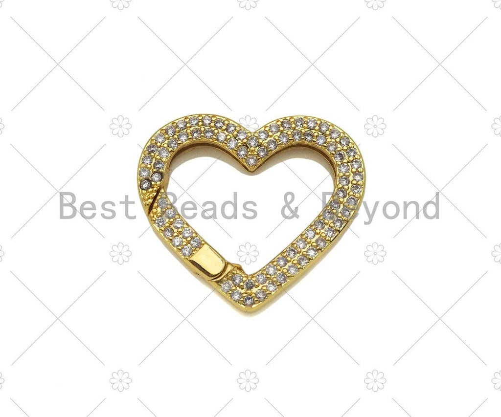 CZ Pave Heart Clasp, 18K Dainty Gold Carabiner Clasp, Snap Clip Trigger Clasp, Spring Buckle Clasp , 25x22mm,Sku#LD65