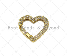 Load image into Gallery viewer, CZ Pave Heart Clasp, 18K Dainty Gold Carabiner Clasp, Snap Clip Trigger Clasp, Spring Buckle Clasp , 25x22mm,Sku#LD65