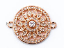 Load image into Gallery viewer, CZ Micro Pave Round Filigree flower Connector, 21x27mm,sku#A38
