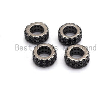 Load image into Gallery viewer, Micro Pave Black CZ Pave On Black Double Layers Big Large Hole Spacer Beads, Cubic Zirconia Black Color Spacer Beads, 7x3mm, SKU#C93