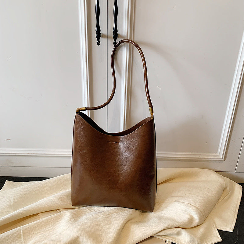 Women's Vintage High-Capacity PU Leather Tote Bag with Double Straps